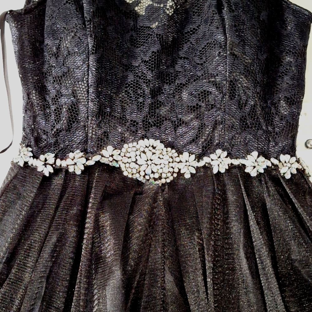Prom Formal Mini Dress, Black w. Sparkles, Beaded, Embroidered sz 7 Junior, NWT - Picture 3 of 16